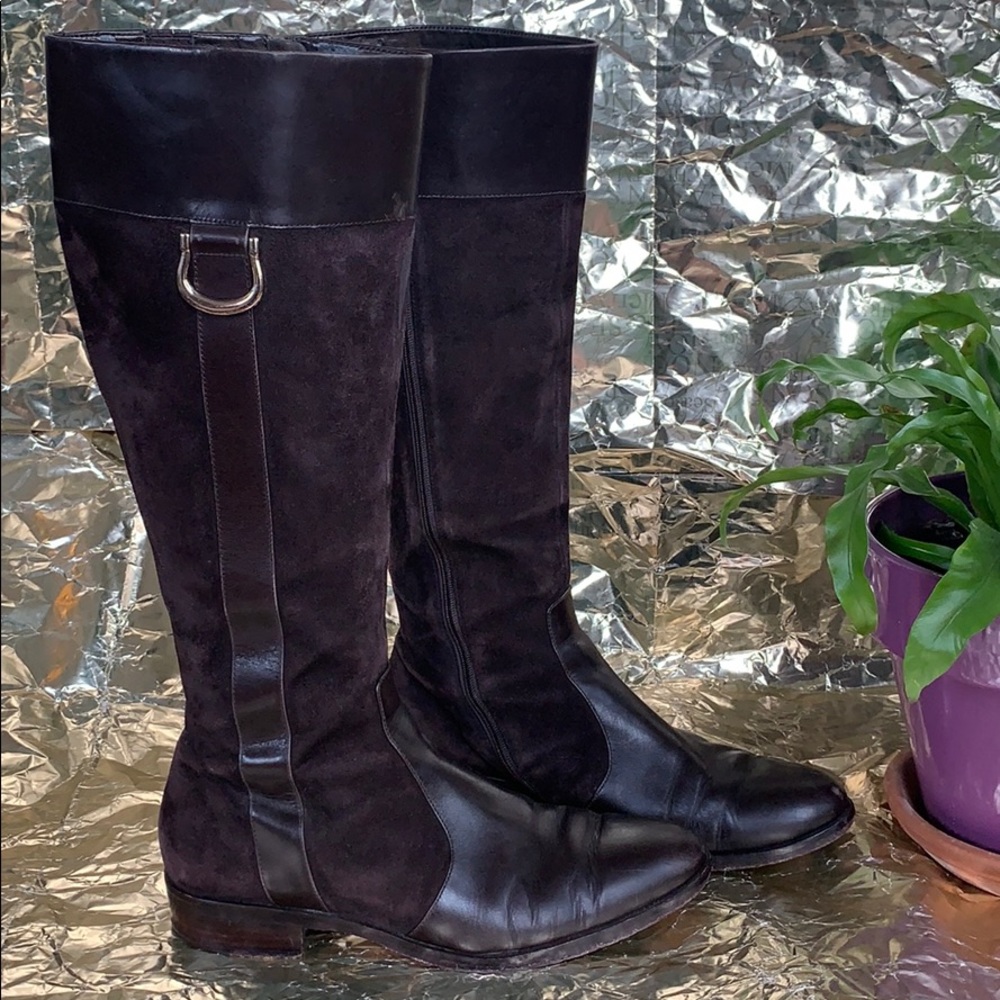 ANN TAYLOR brown leather suede heeled riding boots